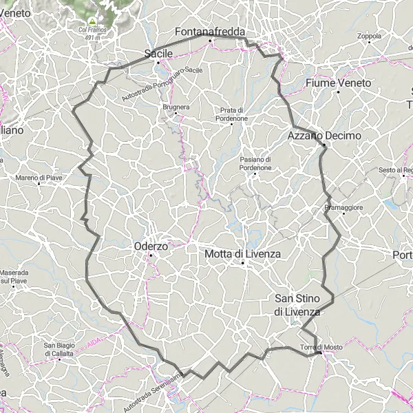 Miniatuurkaart van de fietsinspiratie "Schilderachtige Veneto Road Cycling Route" in Veneto, Italy. Gemaakt door de Tarmacs.app fietsrouteplanner