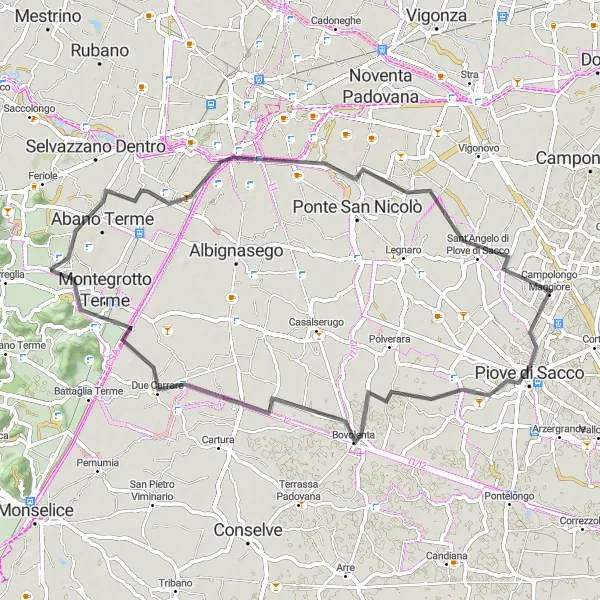 Zemljevid v pomanjšavi "Kolesarjenje do Monte Castello" kolesarske inspiracije v Veneto, Italy. Generirano z načrtovalcem kolesarskih poti Tarmacs.app