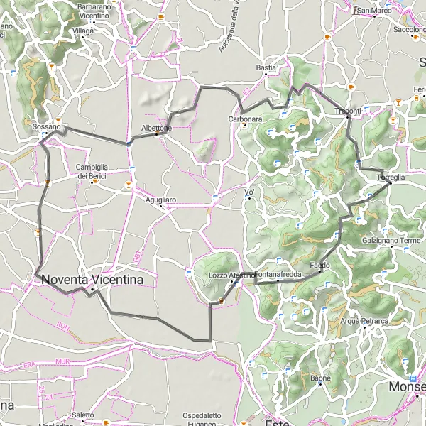 Miniaturní mapa "Hilltop Adventure" inspirace pro cyklisty v oblasti Veneto, Italy. Vytvořeno pomocí plánovače tras Tarmacs.app