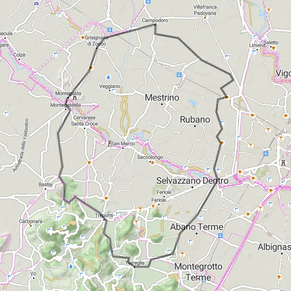 Miniatura mapy "Trasa Villa dei Vescovi" - trasy rowerowej w Veneto, Italy. Wygenerowane przez planer tras rowerowych Tarmacs.app