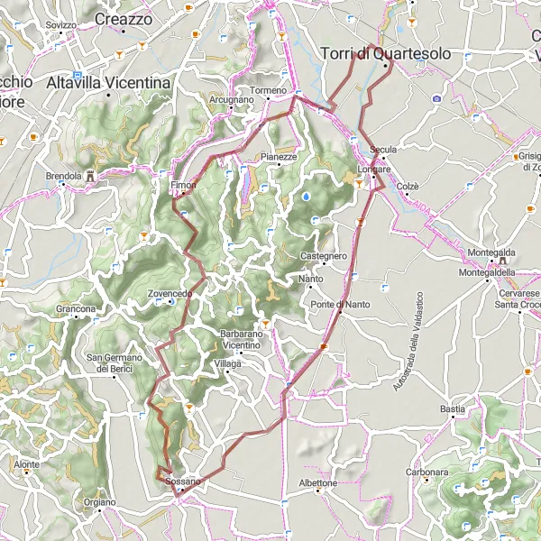 Miniaturekort af cykelinspirationen "Off-road eventyr til Monte Castellaro" i Veneto, Italy. Genereret af Tarmacs.app cykelruteplanlægger