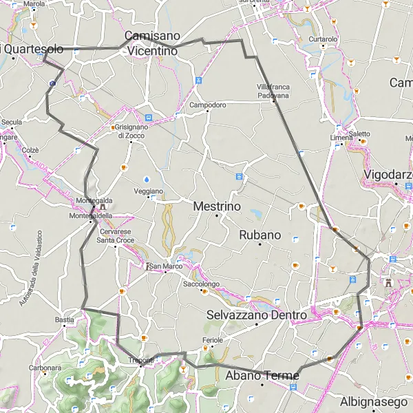 Miniatura mapy "Szlak Górzysty do Padwy" - trasy rowerowej w Veneto, Italy. Wygenerowane przez planer tras rowerowych Tarmacs.app