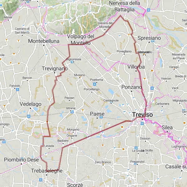 Miniaturní mapa "Trasa kolem Teraseleghe" inspirace pro cyklisty v oblasti Veneto, Italy. Vytvořeno pomocí plánovače tras Tarmacs.app