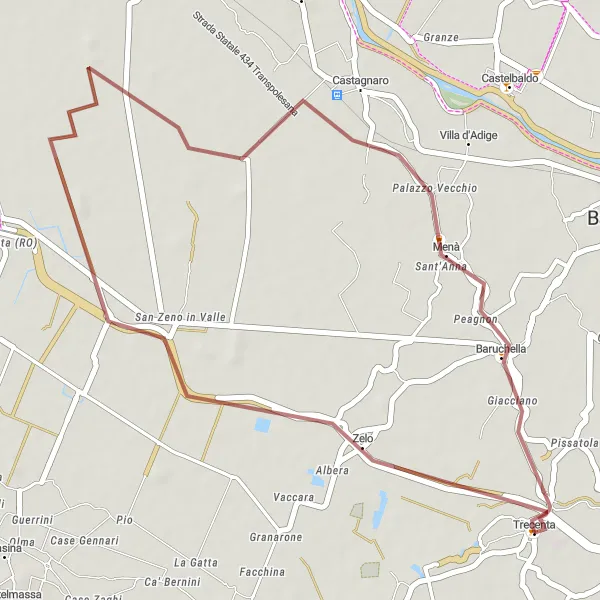 Miniatua del mapa de inspiración ciclista "Ruta de ciclismo en gravel desde Trecenta" en Veneto, Italy. Generado por Tarmacs.app planificador de rutas ciclistas