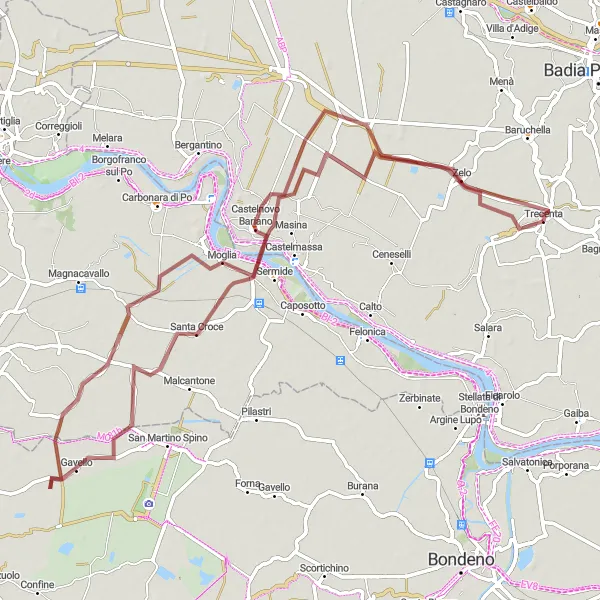Mapa miniatúra "Gravelová cyklotrasa Castelnovo Bariano - Zelo" cyklistická inšpirácia v Veneto, Italy. Vygenerované cyklistickým plánovačom trás Tarmacs.app