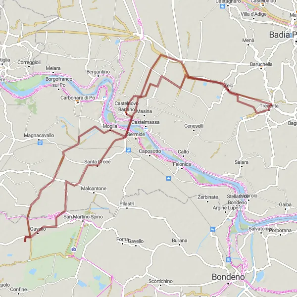 Miniatura della mappa di ispirazione al ciclismo "Mountain biking tra Trecenta e Castelnovo Bariano" nella regione di Veneto, Italy. Generata da Tarmacs.app, pianificatore di rotte ciclistiche