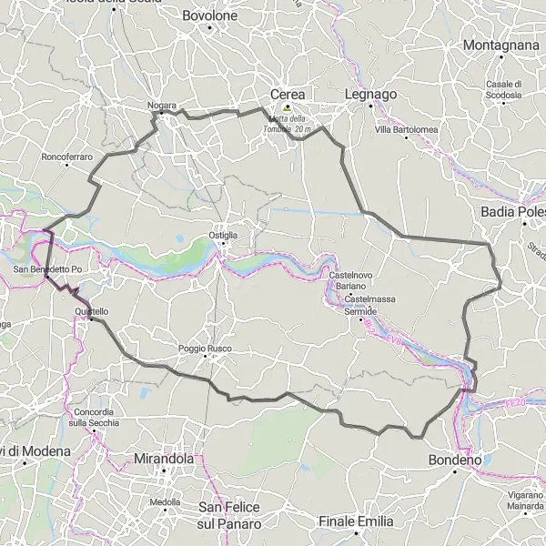 Kartminiatyr av "Po River Tour" cykelinspiration i Veneto, Italy. Genererad av Tarmacs.app cykelruttplanerare
