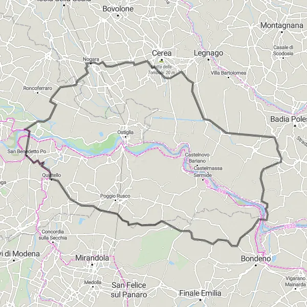 Miniatura della mappa di ispirazione al ciclismo "Percorso ciclistico tra Trecenta e Salara" nella regione di Veneto, Italy. Generata da Tarmacs.app, pianificatore di rotte ciclistiche