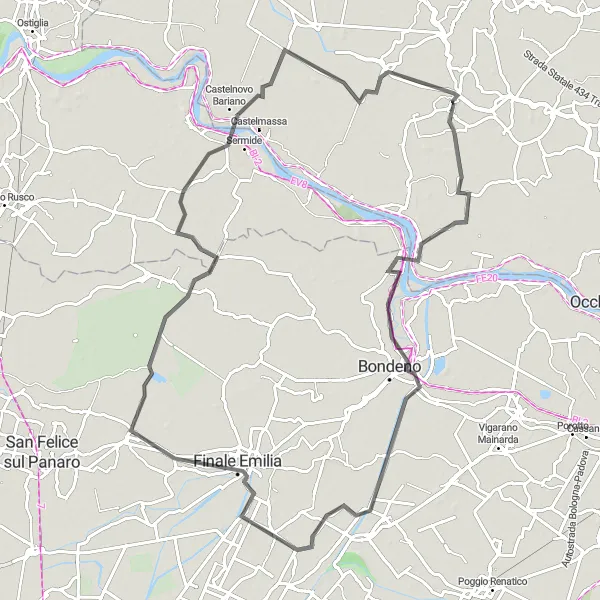 Zemljevid v pomanjšavi "Ficarolo - Castelnovo Bariano - Zelo" kolesarske inspiracije v Veneto, Italy. Generirano z načrtovalcem kolesarskih poti Tarmacs.app