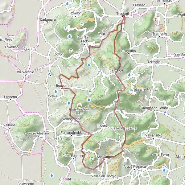 Map miniature of "Villa dei Vescovi and Castellaro Gravel Tour" cycling inspiration in Veneto, Italy. Generated by Tarmacs.app cycling route planner