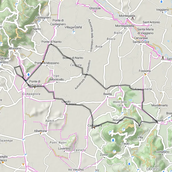 Mapa miniatúra "Cyklistická trasa okolo Treponti 2" cyklistická inšpirácia v Veneto, Italy. Vygenerované cyklistickým plánovačom trás Tarmacs.app