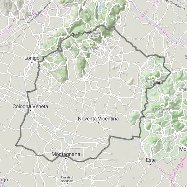 Miniaturní mapa "Okružní cyklotrasa kolem Treponti (road)" inspirace pro cyklisty v oblasti Veneto, Italy. Vytvořeno pomocí plánovače tras Tarmacs.app