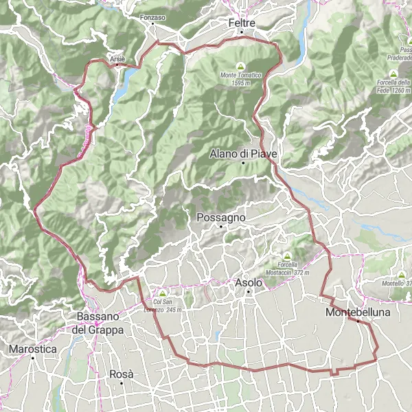 Mapa miniatúra "Riese Pio X - Trevignano gravel adventure" cyklistická inšpirácia v Veneto, Italy. Vygenerované cyklistickým plánovačom trás Tarmacs.app