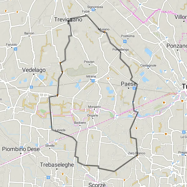Miniatura mapy "Trasa poprzez Paese i Rio San Martino" - trasy rowerowej w Veneto, Italy. Wygenerowane przez planer tras rowerowych Tarmacs.app