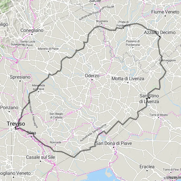 Map miniature of "Treviso Azzano Decimo Loop" cycling inspiration in Veneto, Italy. Generated by Tarmacs.app cycling route planner