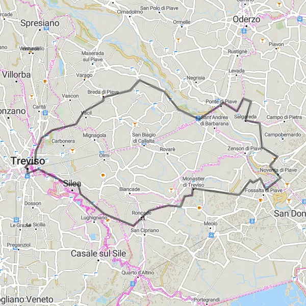 Map miniature of "The Breda di Piave Loop" cycling inspiration in Veneto, Italy. Generated by Tarmacs.app cycling route planner