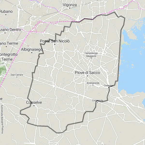 Map miniature of "Conselve Panorama" cycling inspiration in Veneto, Italy. Generated by Tarmacs.app cycling route planner