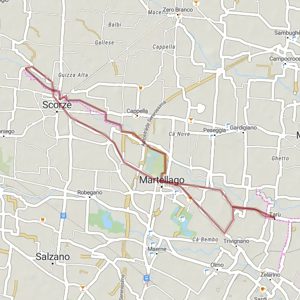 Miniatura della mappa di ispirazione al ciclismo "Percorso in bicicletta sterrato da Trivignano a Tarù" nella regione di Veneto, Italy. Generata da Tarmacs.app, pianificatore di rotte ciclistiche