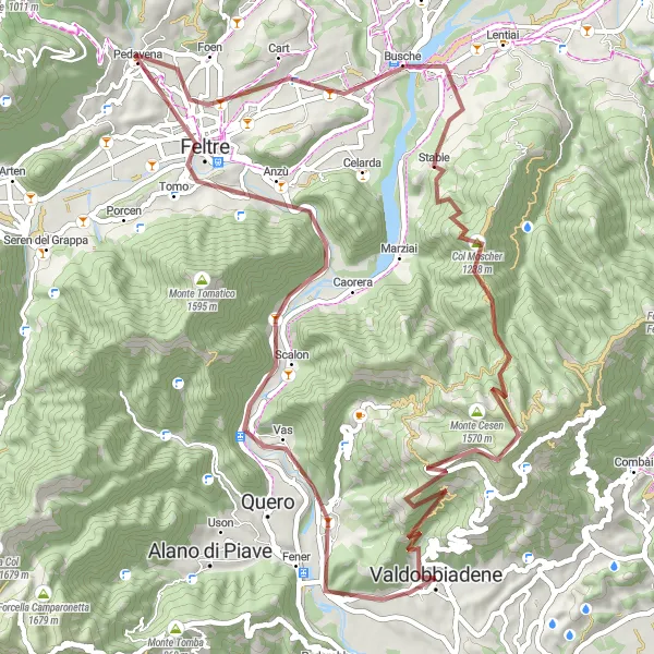 Map miniature of "Gravel Escape" cycling inspiration in Veneto, Italy. Generated by Tarmacs.app cycling route planner