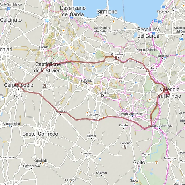 Miniatua del mapa de inspiración ciclista "Ruta Escénica por los alrededores de Valeggio sul Mincio" en Veneto, Italy. Generado por Tarmacs.app planificador de rutas ciclistas