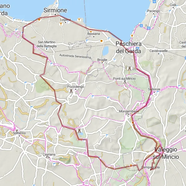 Map miniature of "The Gravel Adventure" cycling inspiration in Veneto, Italy. Generated by Tarmacs.app cycling route planner