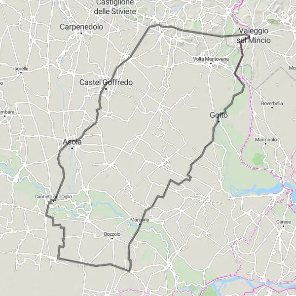 Mapa miniatúra "Okruh Valeggio sul Mincio - Asola" cyklistická inšpirácia v Veneto, Italy. Vygenerované cyklistickým plánovačom trás Tarmacs.app