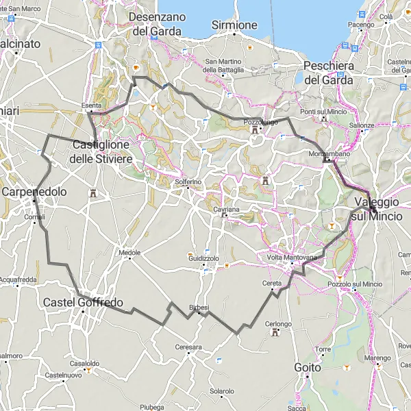 Kartminiatyr av "Kupert veitur gjennom landskapet" sykkelinspirasjon i Veneto, Italy. Generert av Tarmacs.app sykkelrutoplanlegger