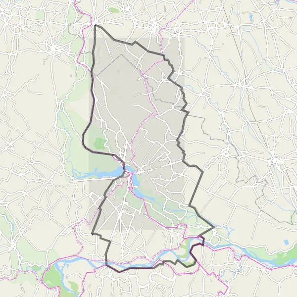 Map miniature of "Traversing the Valleys" cycling inspiration in Veneto, Italy. Generated by Tarmacs.app cycling route planner