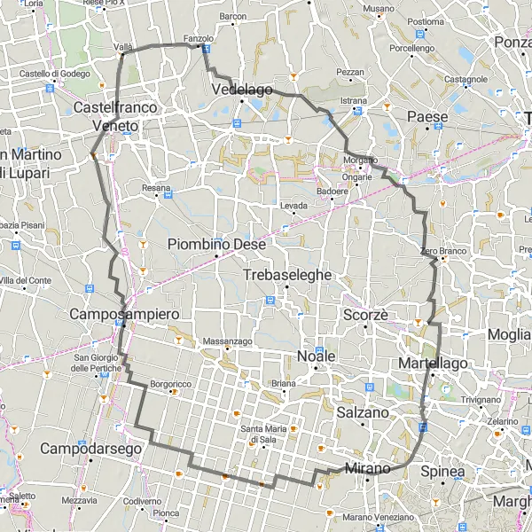 Mapa miniatúra "Vallà - Castelfranco Veneto - Vallà" cyklistická inšpirácia v Veneto, Italy. Vygenerované cyklistickým plánovačom trás Tarmacs.app