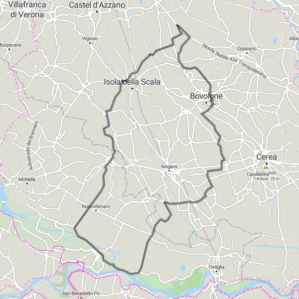 Miniatura della mappa di ispirazione al ciclismo "Avventura in bicicletta tra Villafontana e Mazzantica" nella regione di Veneto, Italy. Generata da Tarmacs.app, pianificatore di rotte ciclistiche