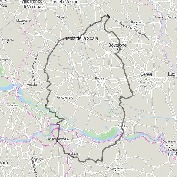 Kartminiatyr av "Historisk Rutt till Ostiglia" cykelinspiration i Veneto, Italy. Genererad av Tarmacs.app cykelruttplanerare