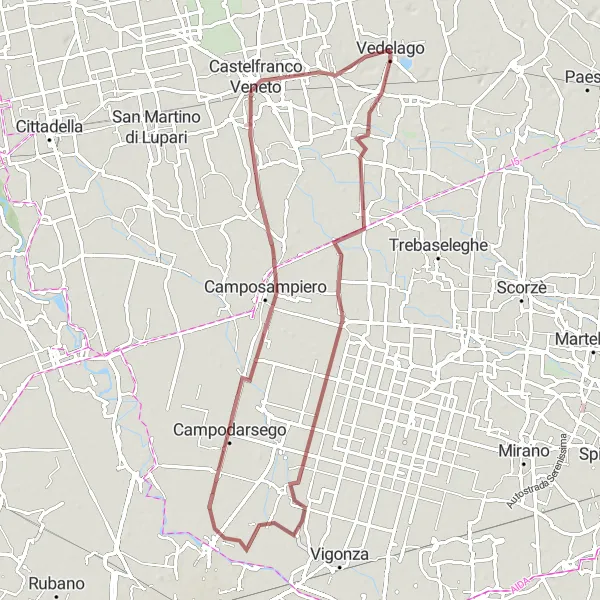 Miniaturní mapa "Trasa Piombino Dese - Castelfranco Veneto" inspirace pro cyklisty v oblasti Veneto, Italy. Vytvořeno pomocí plánovače tras Tarmacs.app