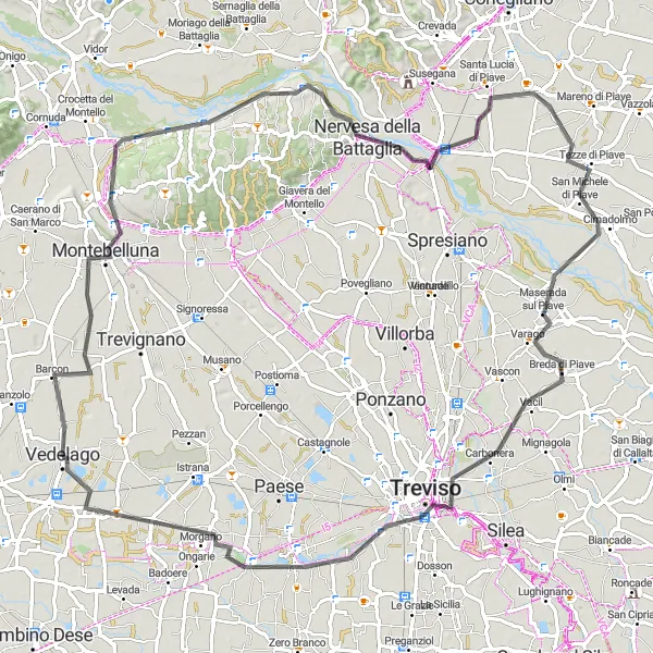 Karten-Miniaturansicht der Radinspiration "Rund um Montebelluna und Treviso" in Veneto, Italy. Erstellt vom Tarmacs.app-Routenplaner für Radtouren