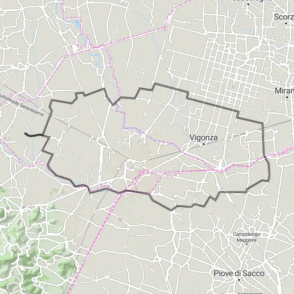 Mapa miniatúra "Road okolo Limeny a Selvazzano Dentro" cyklistická inšpirácia v Veneto, Italy. Vygenerované cyklistickým plánovačom trás Tarmacs.app