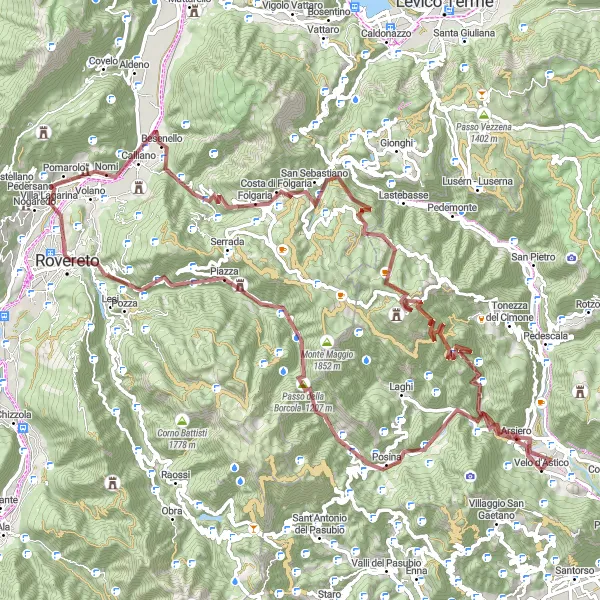 Karten-Miniaturansicht der Radinspiration "Monte Pelle und Biotopo Taio-Runde (Schotter)" in Veneto, Italy. Erstellt vom Tarmacs.app-Routenplaner für Radtouren