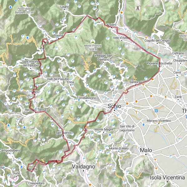 Miniatua del mapa de inspiración ciclista "Ruta de grava hacia Cavioio" en Veneto, Italy. Generado por Tarmacs.app planificador de rutas ciclistas