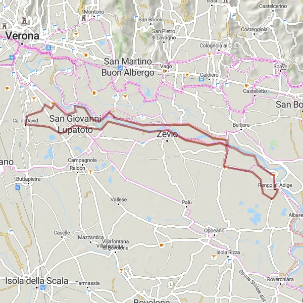 Miniaturní mapa "Gravel Route Around Verona" inspirace pro cyklisty v oblasti Veneto, Italy. Vytvořeno pomocí plánovače tras Tarmacs.app