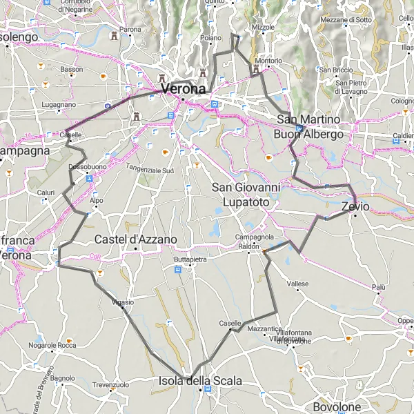 Miniatura della mappa di ispirazione al ciclismo "Giro in bicicletta a Verona Ovest" nella regione di Veneto, Italy. Generata da Tarmacs.app, pianificatore di rotte ciclistiche