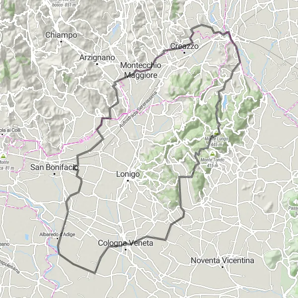 Karten-Miniaturansicht der Radinspiration "Die Naturrunde um Vicenza" in Veneto, Italy. Erstellt vom Tarmacs.app-Routenplaner für Radtouren