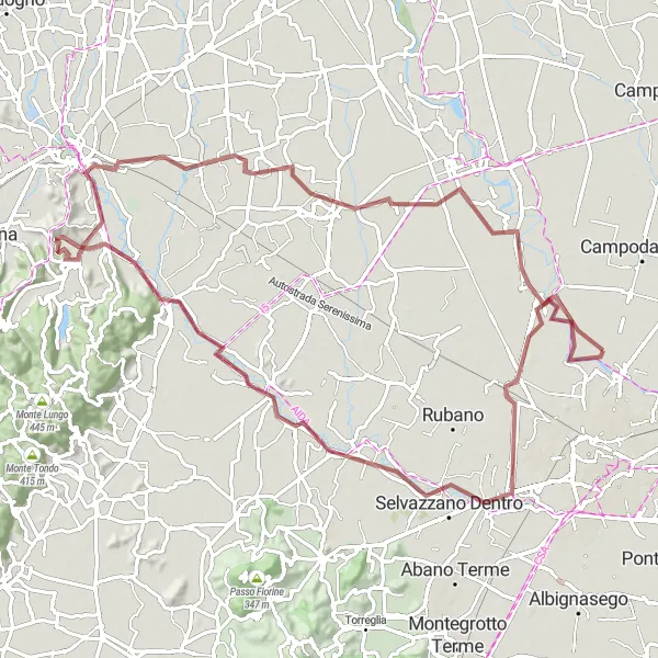 Miniaturní mapa "Gravelová cyklotrasa okolo Vigodarzere" inspirace pro cyklisty v oblasti Veneto, Italy. Vytvořeno pomocí plánovače tras Tarmacs.app