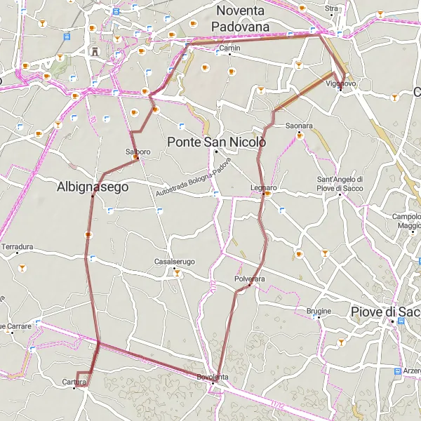 Mapa miniatúra "Veneto kruhová cyklotrasa č. 2" cyklistická inšpirácia v Veneto, Italy. Vygenerované cyklistickým plánovačom trás Tarmacs.app