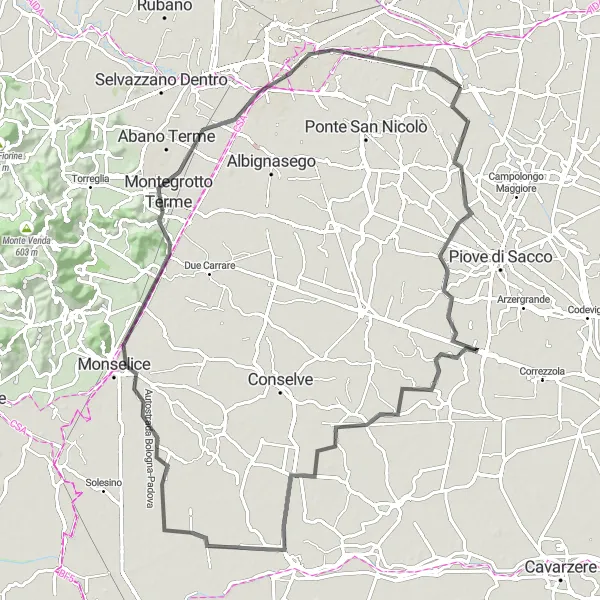 Mapa miniatúra "Veneto kruhová cyklotrasa č. 1" cyklistická inšpirácia v Veneto, Italy. Vygenerované cyklistickým plánovačom trás Tarmacs.app