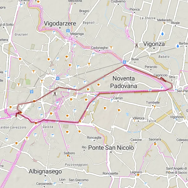 Miniature de la carte de l'inspiration cycliste "Le chemin de gravel entre Noventa Padovana et Padoue" dans la Veneto, Italy. Générée par le planificateur d'itinéraire cycliste Tarmacs.app
