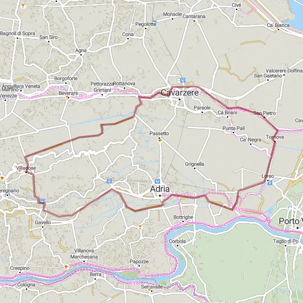 Miniatuurkaart van de fietsinspiratie "Gravelroute langs historische locaties" in Veneto, Italy. Gemaakt door de Tarmacs.app fietsrouteplanner