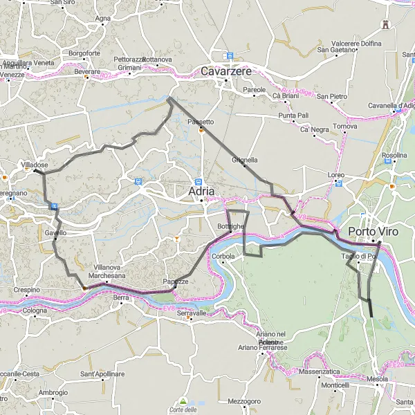 Miniatuurkaart van de fietsinspiratie "Rivieren en natuurlijke schoonheid" in Veneto, Italy. Gemaakt door de Tarmacs.app fietsrouteplanner