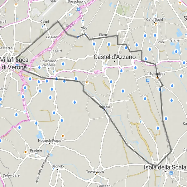 Zemljevid v pomanjšavi "Kolesarjenje v okolici Alpo" kolesarske inspiracije v Veneto, Italy. Generirano z načrtovalcem kolesarskih poti Tarmacs.app