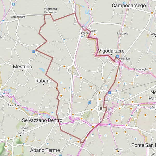 Miniaturní mapa "Gravelová výprava kolem Villafranca Padovana" inspirace pro cyklisty v oblasti Veneto, Italy. Vytvořeno pomocí plánovače tras Tarmacs.app