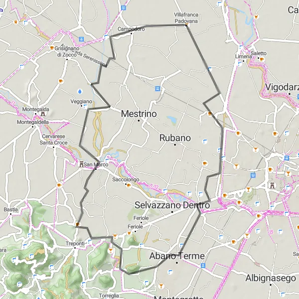 Miniatua del mapa de inspiración ciclista "Ruta de Villafranca Padovana a Campodoro" en Veneto, Italy. Generado por Tarmacs.app planificador de rutas ciclistas