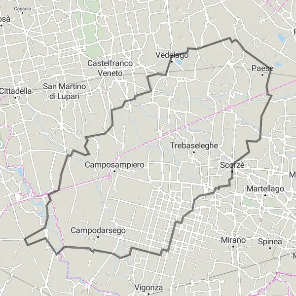 Miniatuurkaart van de fietsinspiratie "Ontdekking van de Venetiaanse regio per fiets" in Veneto, Italy. Gemaakt door de Tarmacs.app fietsrouteplanner