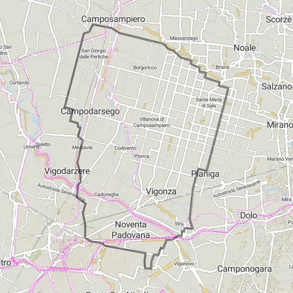 Miniaturní mapa "Cyklotrasa Scalinata di Porta Portello - Villa Foscarini Rossi" inspirace pro cyklisty v oblasti Veneto, Italy. Vytvořeno pomocí plánovače tras Tarmacs.app